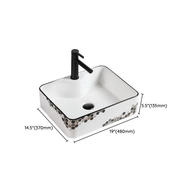 Modern Vessel Bathroom Sink Rectangular Porcelain with Pop-Up Drain Vessel Lavatory Sink -Bathlova