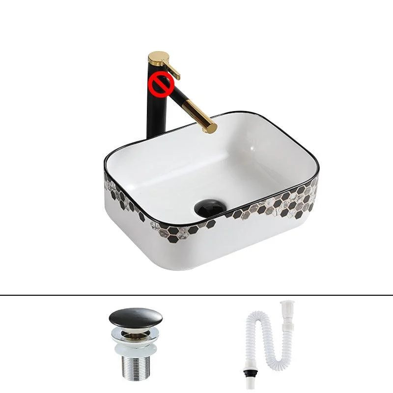 Modern Vessel Bathroom Sink Rectangular Porcelain with Pop-Up Drain Vessel Lavatory Sink -Bathlova