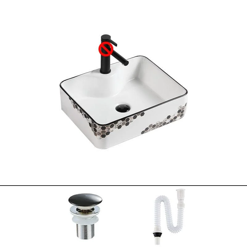 Modern Vessel Bathroom Sink Rectangular Porcelain with Pop-Up Drain Vessel Lavatory Sink -Bathlova