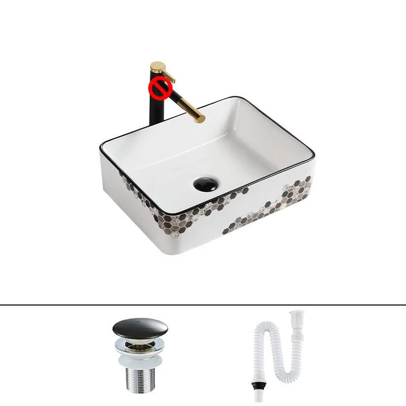 Modern Vessel Bathroom Sink Rectangular Porcelain with Pop-Up Drain Vessel Lavatory Sink -Bathlova