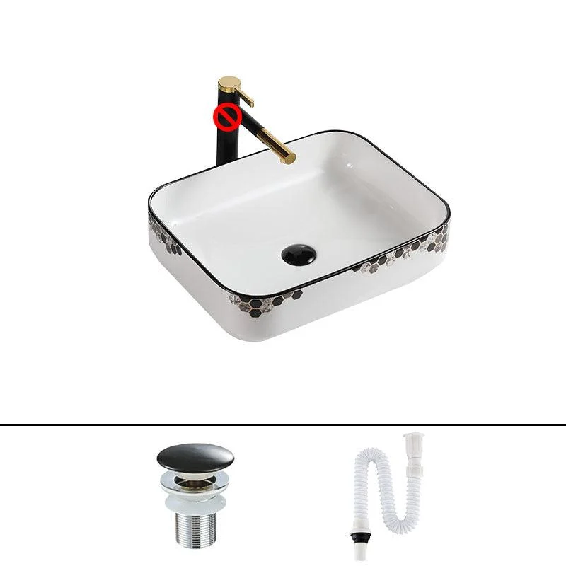 Modern Vessel Bathroom Sink Rectangular Porcelain with Pop-Up Drain Vessel Lavatory Sink -Bathlova