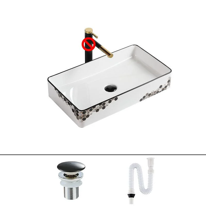 Modern Vessel Bathroom Sink Rectangular Porcelain with Pop-Up Drain Vessel Lavatory Sink -Bathlova