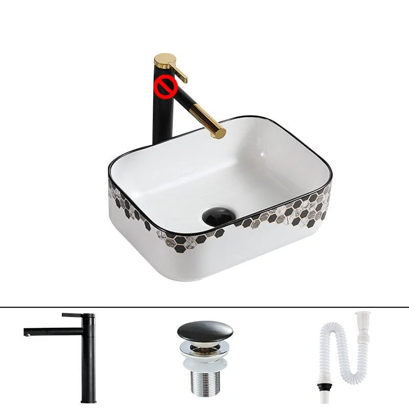 Modern Vessel Bathroom Sink Rectangular Porcelain with Pop-Up Drain Vessel Lavatory Sink -Bathlova