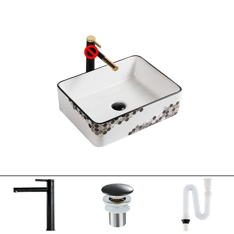 Modern Vessel Bathroom Sink Rectangular Porcelain with Pop-Up Drain Vessel Lavatory Sink -Bathlova