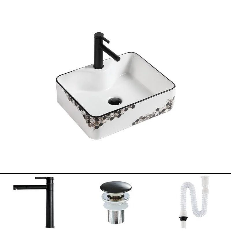 Modern Vessel Bathroom Sink Rectangular Porcelain with Pop-Up Drain Vessel Lavatory Sink -Bathlova