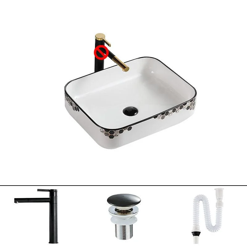 Modern Vessel Bathroom Sink Rectangular Porcelain with Pop-Up Drain Vessel Lavatory Sink -Bathlova