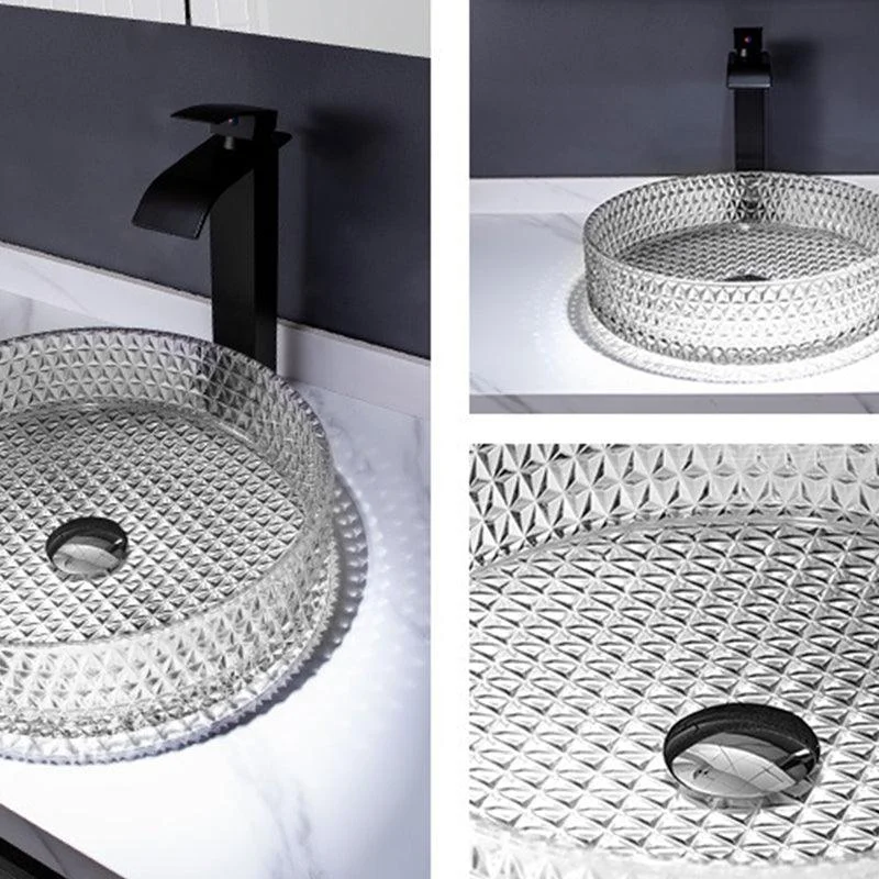 Modern Vessel Bathroom Sink Round Glass with Tap and with Pop-Up Drain Vessel -Bathlova