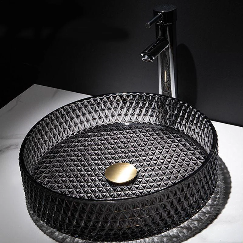 Modern Vessel Bathroom Sink Round Glass with Tap and with Pop-Up Drain Vessel -Bathlova