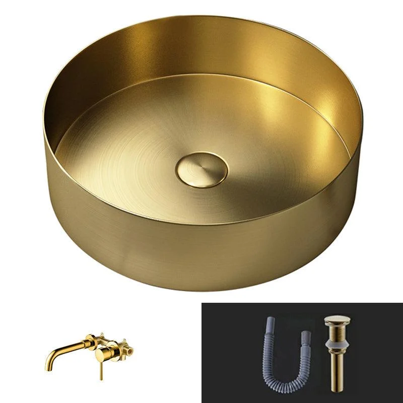 Modern Vessel Bathroom Sink Round Metal with Pop-Up Drain Vessel Lavatory Sink -Bathlova