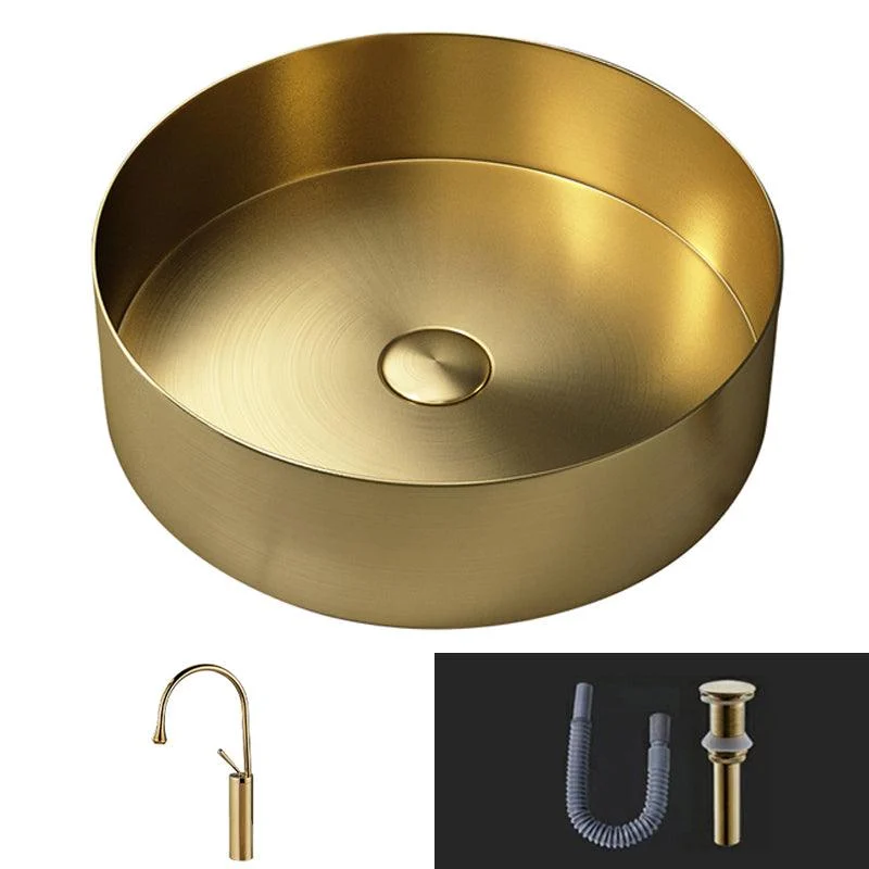 Modern Vessel Bathroom Sink Round Metal with Pop-Up Drain Vessel Lavatory Sink -Bathlova