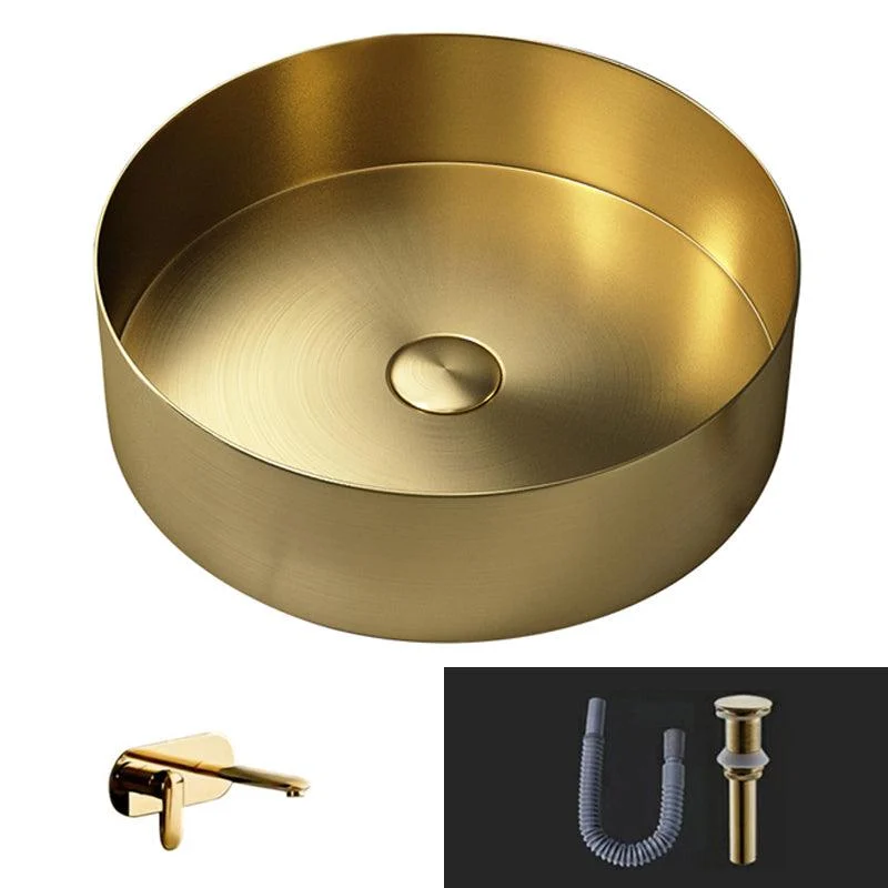 Modern Vessel Bathroom Sink Round Metal with Pop-Up Drain Vessel Lavatory Sink -Bathlova