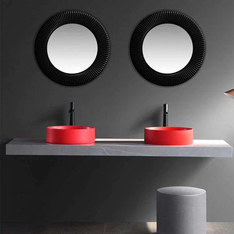 Modern Vessel Bathroom Sink Round Porcelain with Overflow And Drain Assembly Vessel Sink -Bathlova