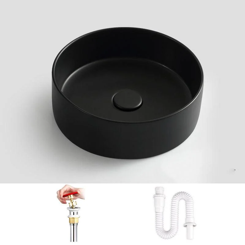 Modern Vessel Bathroom Sink Round Porcelain with Overflow And Drain Assembly Vessel Sink -Bathlova