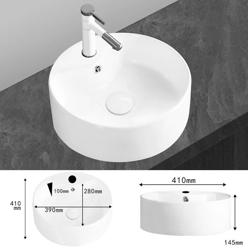 Modern Vessel Bathroom Sink Round Porcelain with Overflow Vessel Lavatory Sink -Bathlova