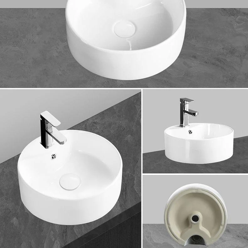 Modern Vessel Bathroom Sink Round Porcelain with Overflow Vessel Lavatory Sink -Bathlova