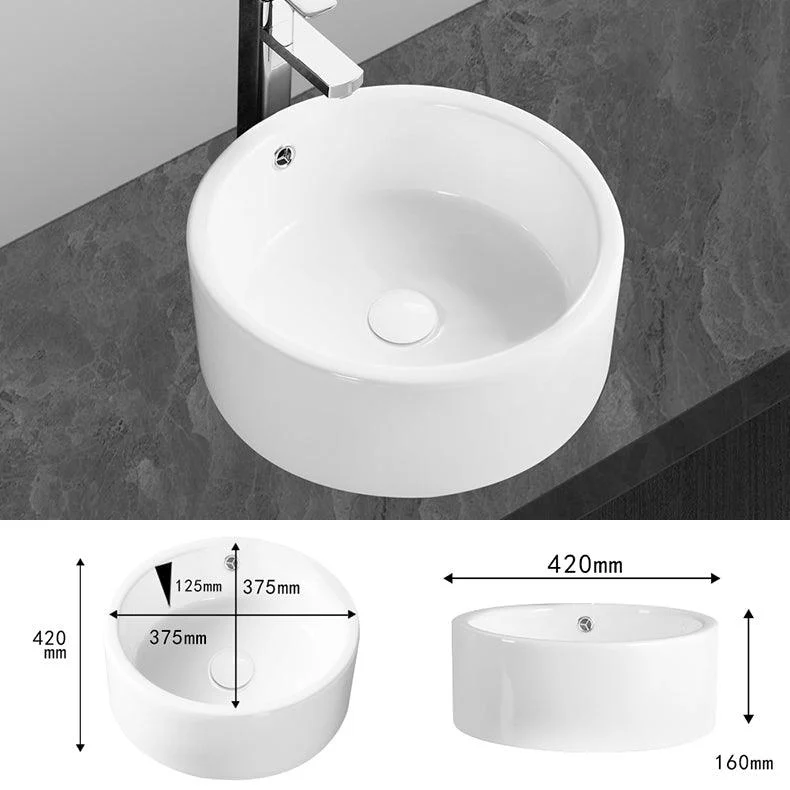 Modern Vessel Bathroom Sink Round Porcelain with Overflow Vessel Lavatory Sink -Bathlova