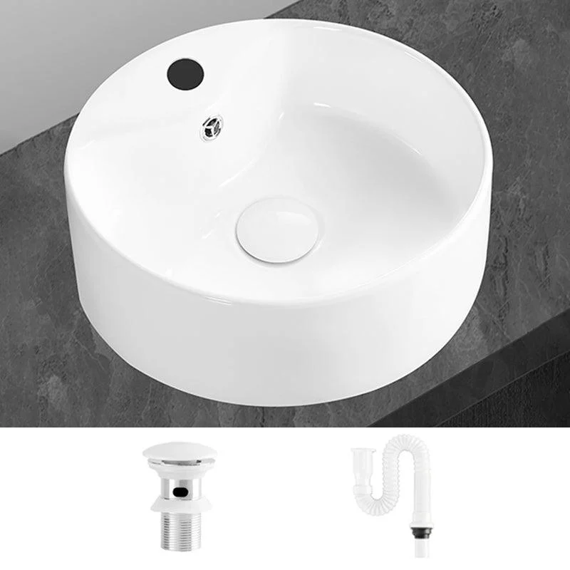 Modern Vessel Bathroom Sink Round Porcelain with Overflow Vessel Lavatory Sink -Bathlova