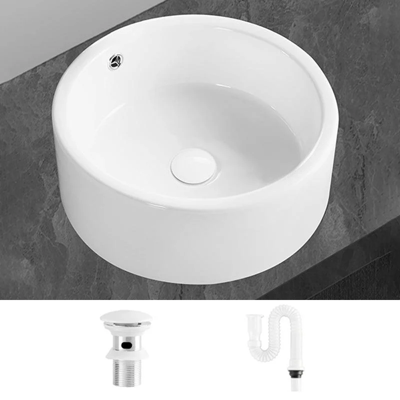 Modern Vessel Bathroom Sink Round Porcelain with Overflow Vessel Lavatory Sink -Bathlova