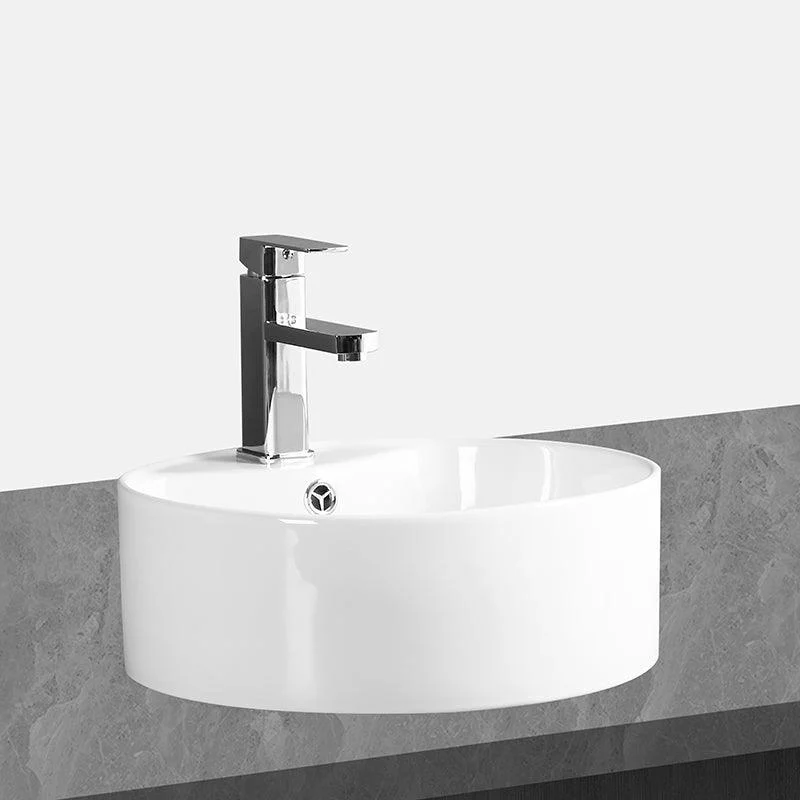 Modern Vessel Bathroom Sink Round Porcelain with Overflow Vessel Lavatory Sink -Bathlova