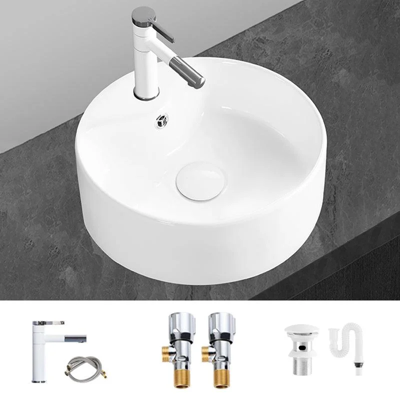 Modern Vessel Bathroom Sink Round Porcelain with Overflow Vessel Lavatory Sink -Bathlova