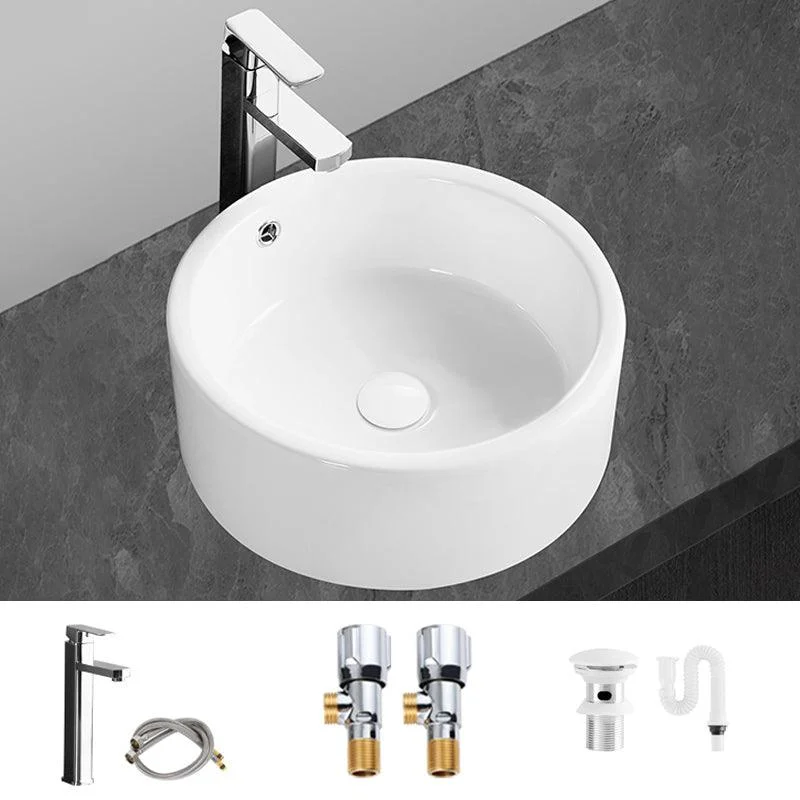 Modern Vessel Bathroom Sink Round Porcelain with Overflow Vessel Lavatory Sink -Bathlova