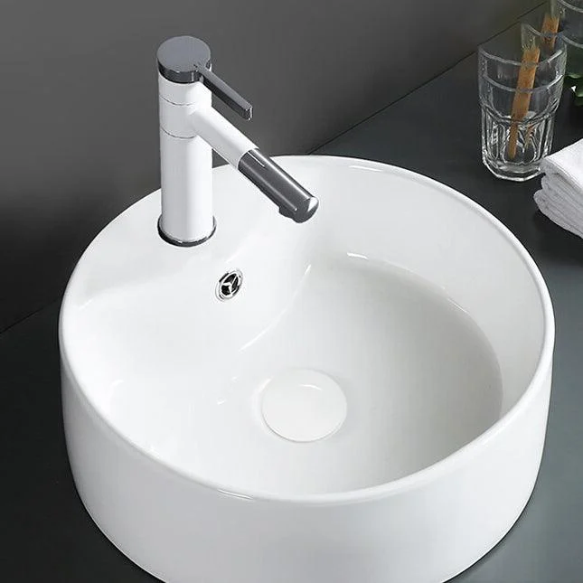 Modern Vessel Bathroom Sink Round Porcelain with Overflow Vessel Lavatory Sink -Bathlova