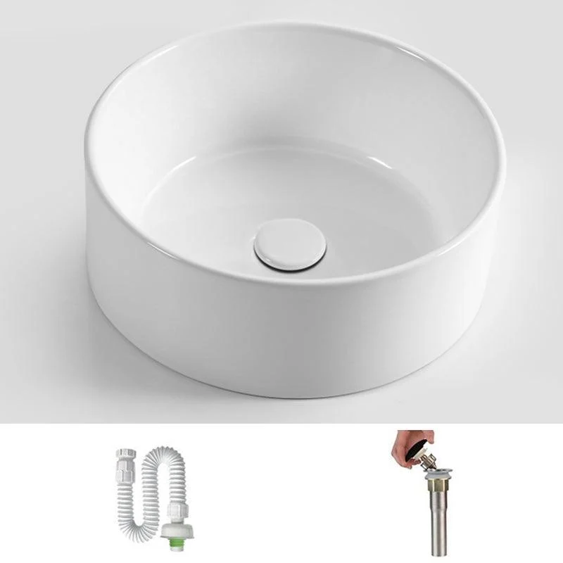 Modern Vessel Bathroom Sink Round Porcelain with Pop-Up Drain Basin Sink -Bathlova