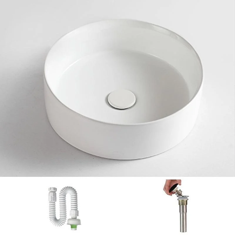 Modern Vessel Bathroom Sink Round Porcelain with Pop-Up Drain Basin Sink -Bathlova