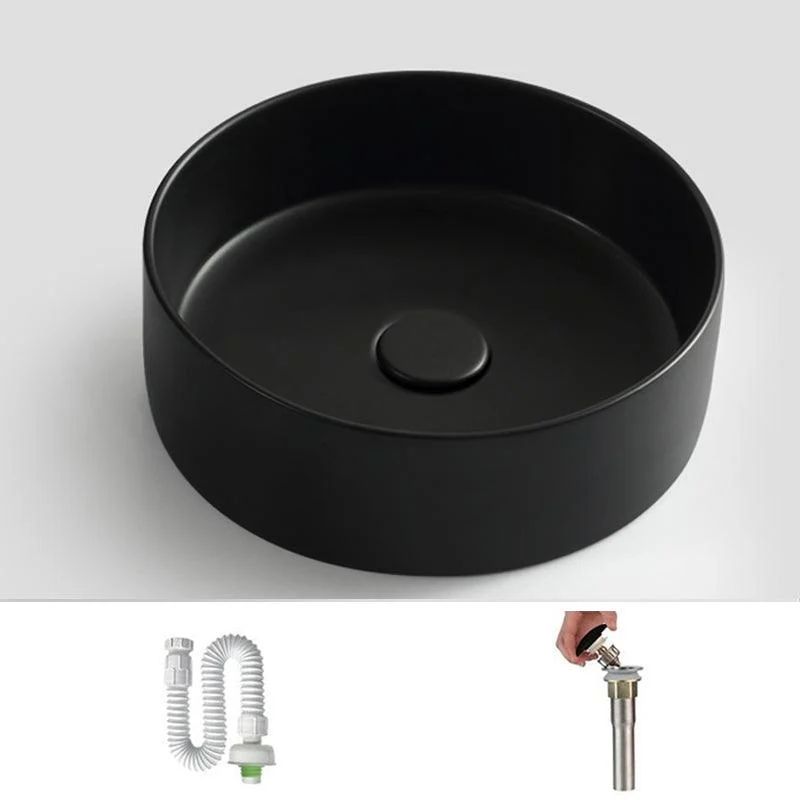 Modern Vessel Bathroom Sink Round Porcelain with Pop-Up Drain Basin Sink -Bathlova