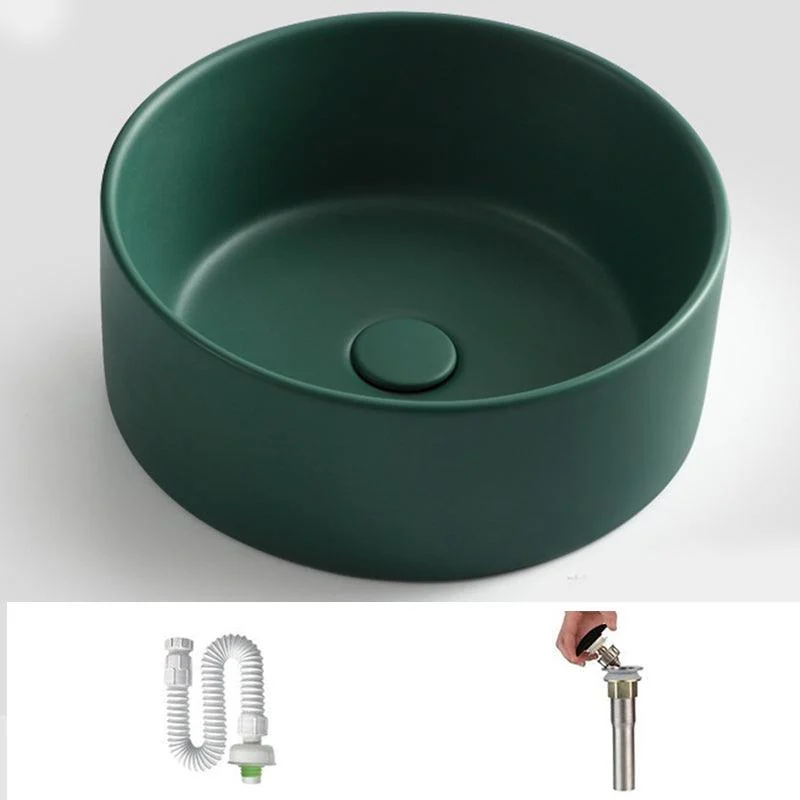 Modern Vessel Bathroom Sink Round Porcelain with Pop-Up Drain Basin Sink -Bathlova