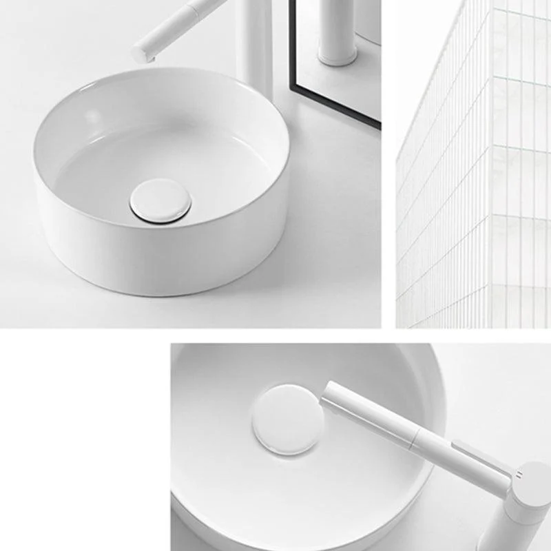 Modern Vessel Bathroom Sink Round Porcelain with Pop-Up Drain Basin Sink -Bathlova