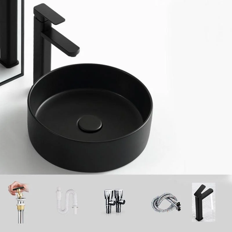 Modern Vessel Bathroom Sink Round Porcelain with Pop-Up Drain Basin Sink -Bathlova