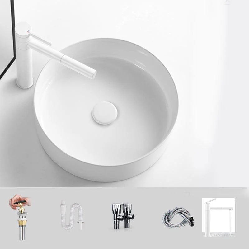 Modern Vessel Bathroom Sink Round Porcelain with Pop-Up Drain Basin Sink -Bathlova