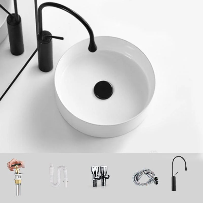 Modern Vessel Bathroom Sink Round Porcelain with Pop-Up Drain Basin Sink -Bathlova