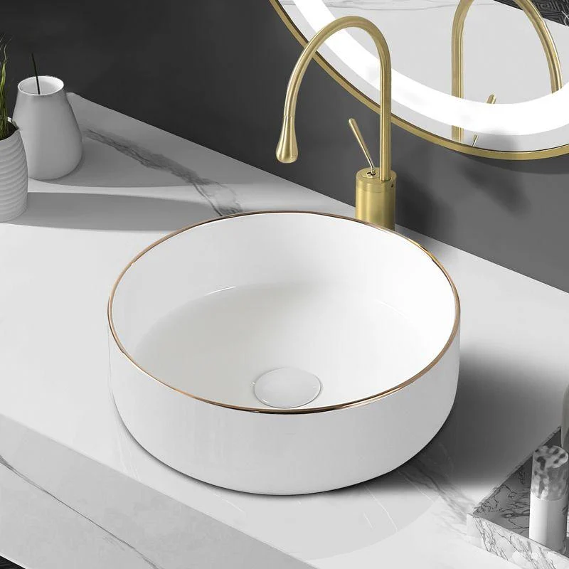 Modern Vessel Bathroom Sink Round Porcelain with Tap Wash Stand -Bathlova