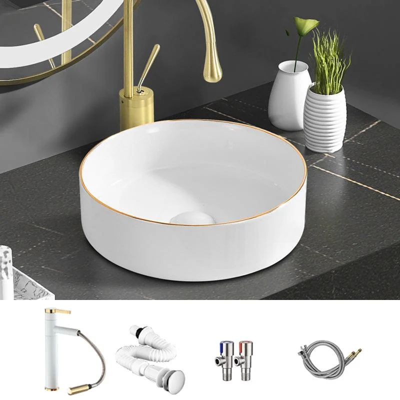 Modern Vessel Bathroom Sink Round Porcelain with Tap Wash Stand -Bathlova