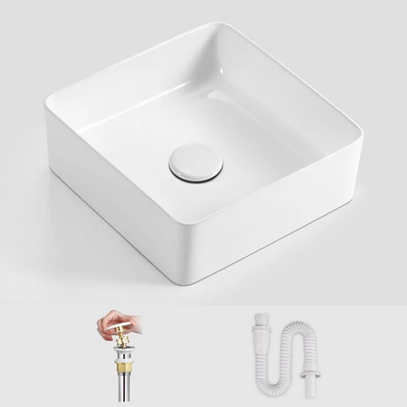 Modern Vessel Bathroom Sink Square Porcelain with Pop-Up Drain Wash Stand -Bathlova