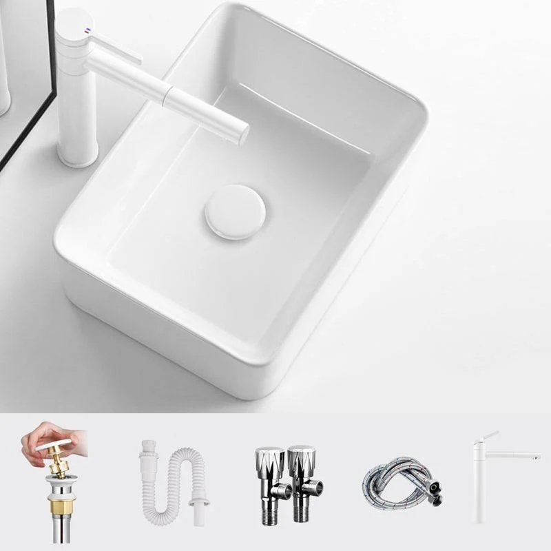 Modern Vessel Bathroom Sink Square Porcelain with Pop-Up Drain Wash Stand -Bathlova