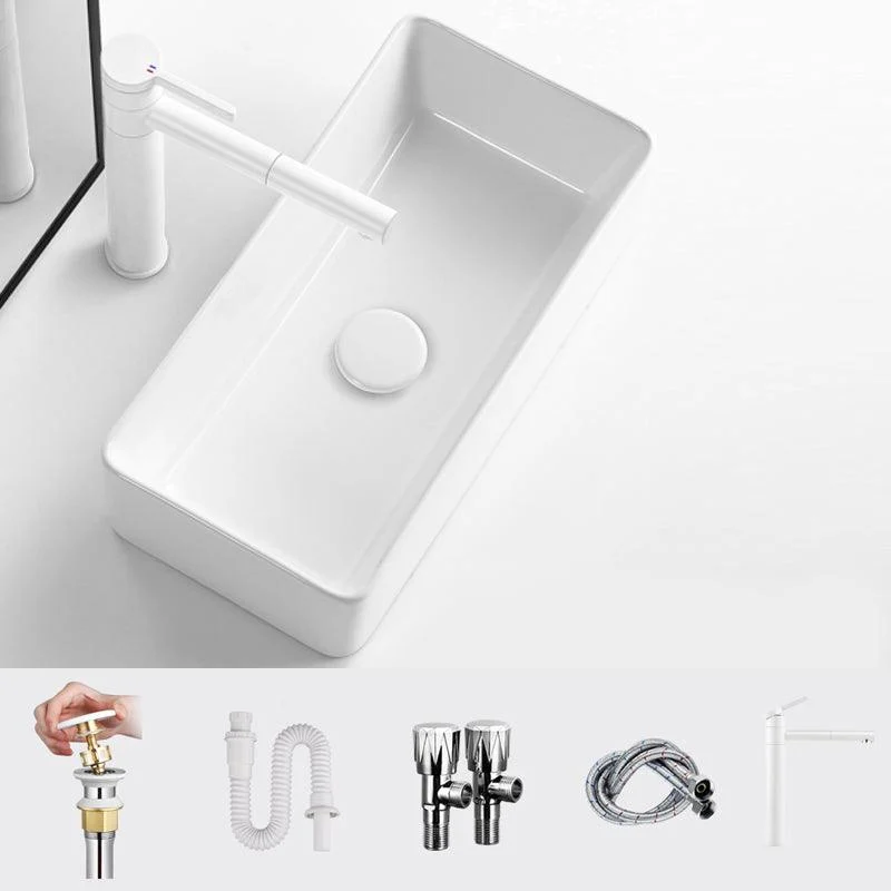 Modern Vessel Bathroom Sink Square Porcelain with Pop-Up Drain Wash Stand -Bathlova