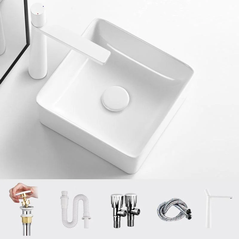 Modern Vessel Bathroom Sink Square Porcelain with Pop-Up Drain Wash Stand -Bathlova