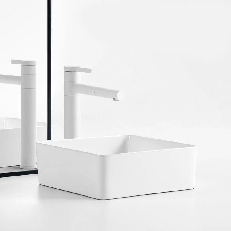 Modern Vessel Bathroom Sink Square Porcelain with Pop-Up Drain Wash Stand -Bathlova