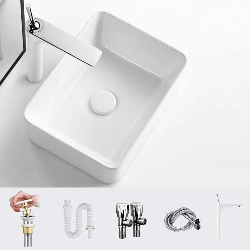 Modern Vessel Bathroom Sink Square Porcelain with Pop-Up Drain Wash Stand -Bathlova