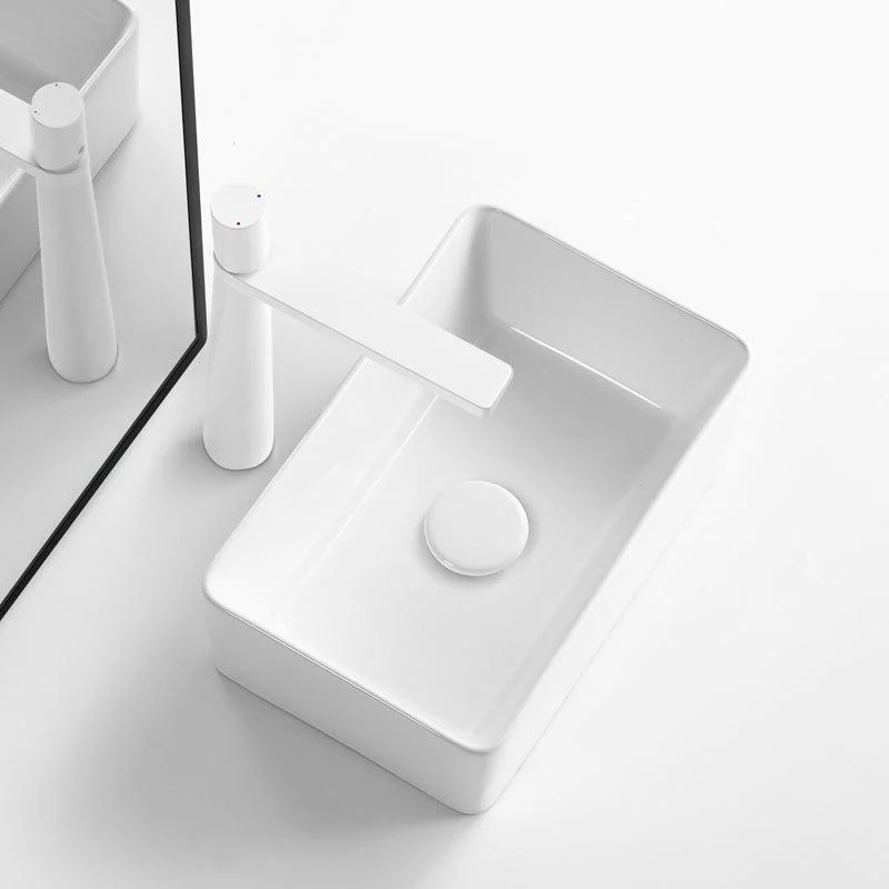 Modern Vessel Bathroom Sink Square Porcelain with Pop-Up Drain Wash Stand -Bathlova