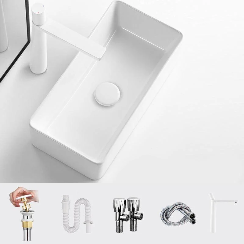 Modern Vessel Bathroom Sink Square Porcelain with Pop-Up Drain Wash Stand -Bathlova