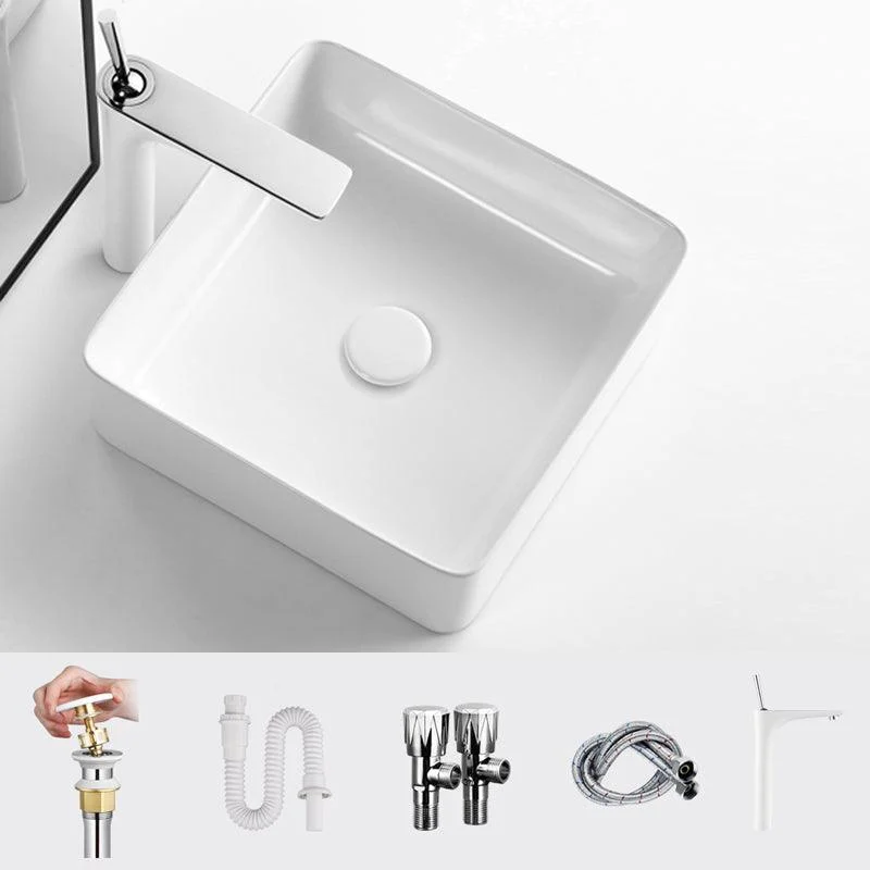 Modern Vessel Bathroom Sink Square Porcelain with Pop-Up Drain Wash Stand -Bathlova