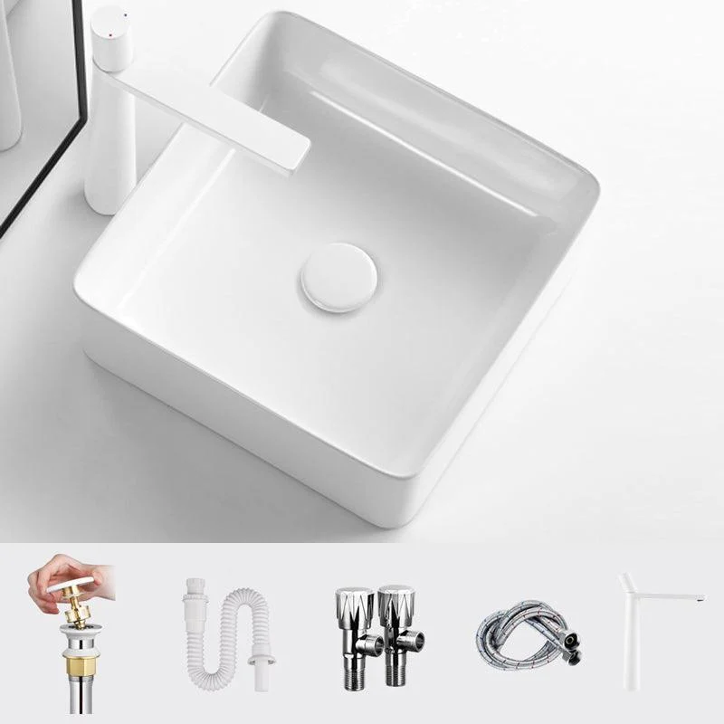 Modern Vessel Bathroom Sink Square Porcelain with Pop-Up Drain Wash Stand -Bathlova