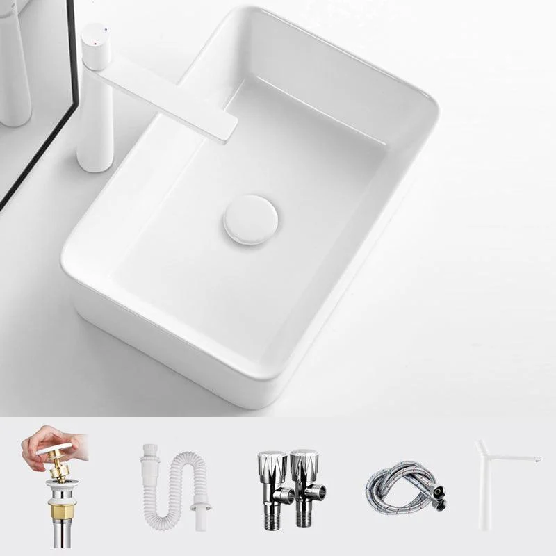 Modern Vessel Bathroom Sink Square Porcelain with Pop-Up Drain Wash Stand -Bathlova