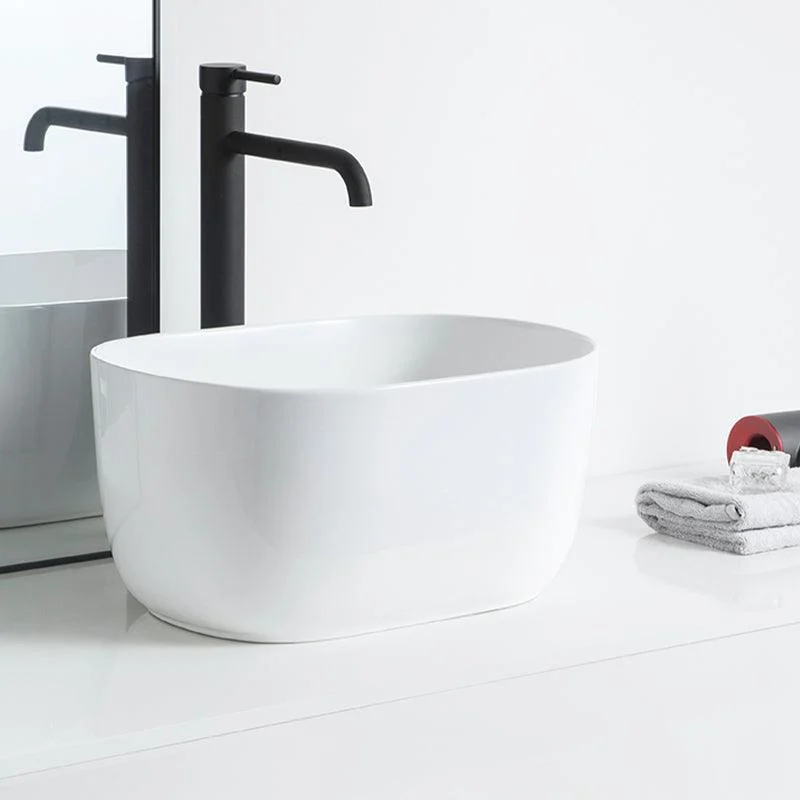 Modern Vessel Lavatory Sink Oval Porcelain with Pop-Up Drain Vessel Sink -Bathlova