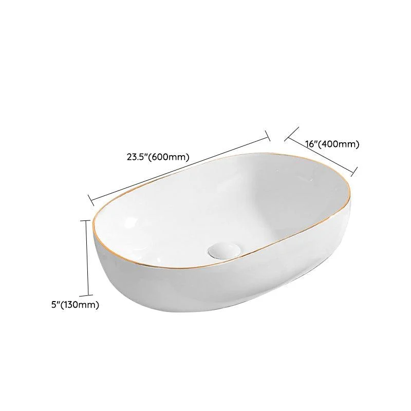 Modern Vessel Lavatory Sink Porcelain Oval Shut-Off Valve Included Vessel -Bathlova