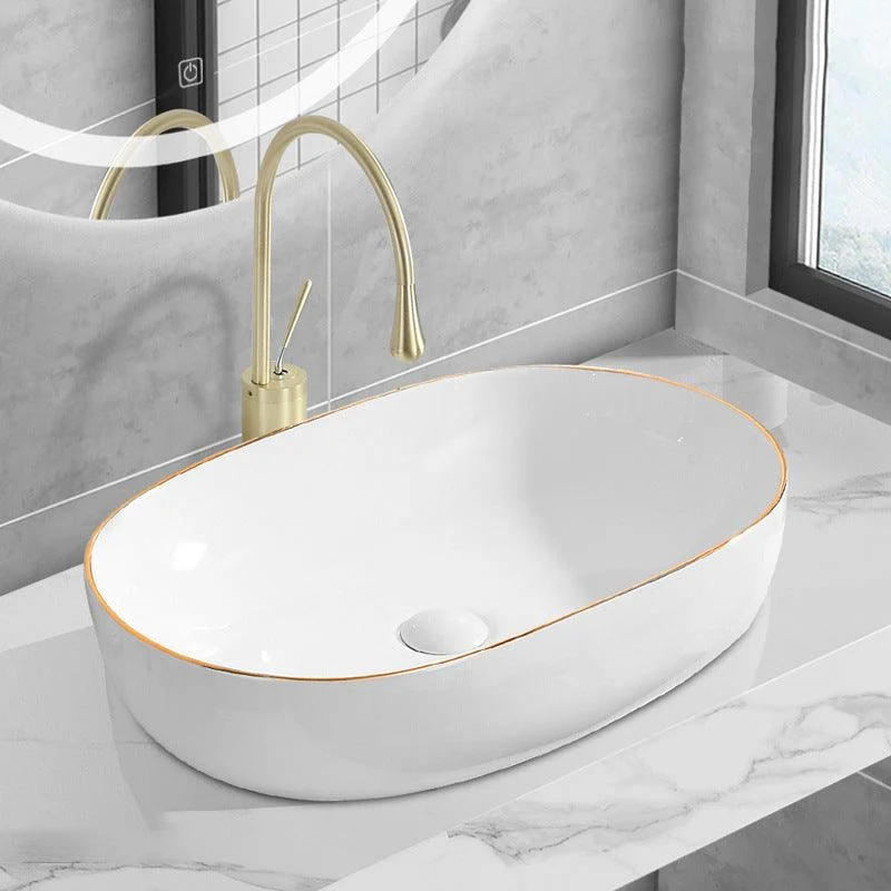 Modern Vessel Lavatory Sink Porcelain Oval Shut-Off Valve Included Vessel -Bathlova